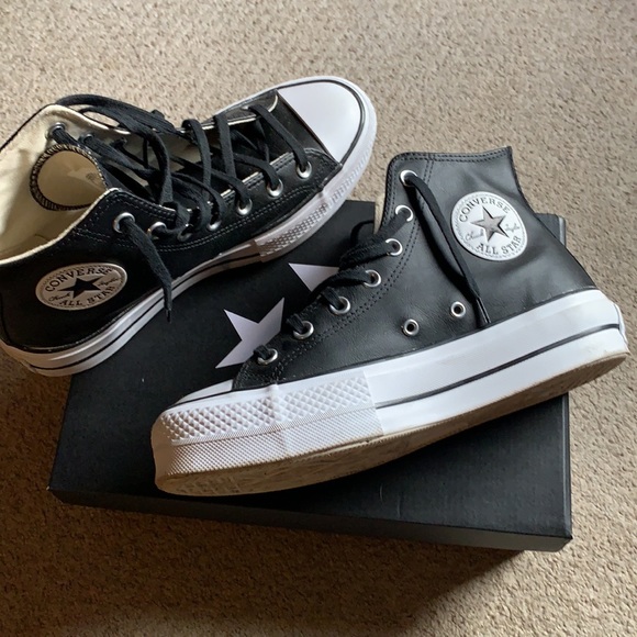 Black & White Leather High Top Converse Sneakers - Picture 2 of 3